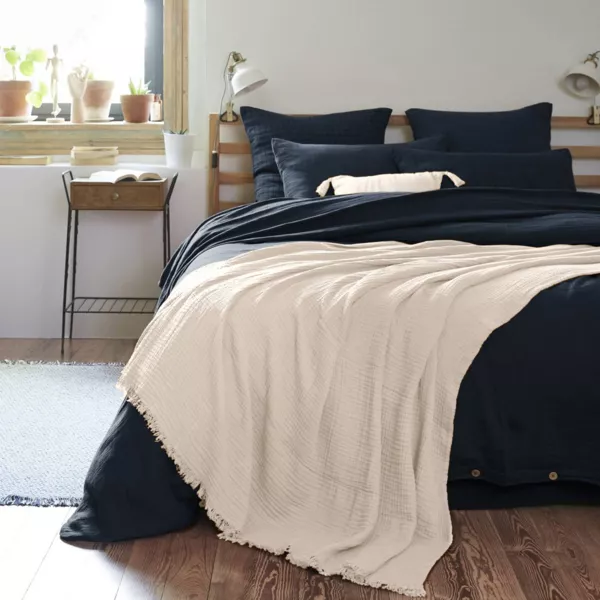 Bomuldsgazeplaid (180 x 220 cm) Gaïa Beige pampa