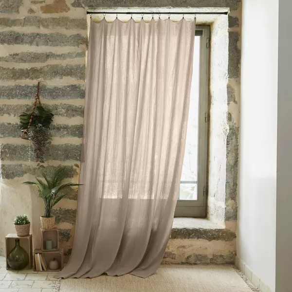 Cortina en gasa de algod�n  ajustable (140 x max 300 cm) Ga�a Beige pampa