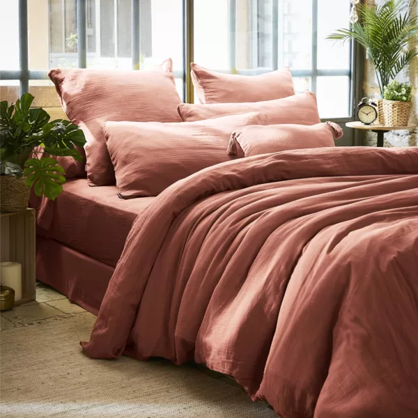 Housse de couette gaze de coton (200 x 200 cm) Ga�a Rose p�che