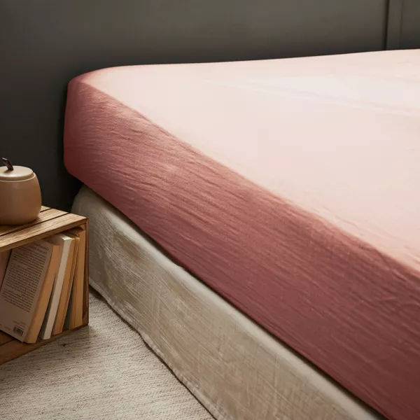 Drap housse gaze de coton (90 x 190 cm) Ga�a Rose p�che