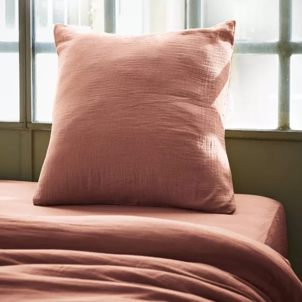 Taie d'oreiller carr�e gaze de coton (60 x 60 cm) Ga�a Rose p�che