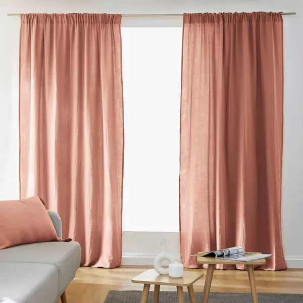 Cortina de gasa de algod�n cinta fruncidora (180 x 240 cm) Ga�a Rosa durazno