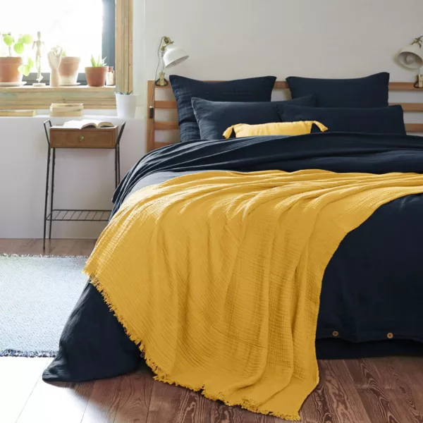 Plaid gaze de coton (180 x 220 cm) Ga�a Jaune safran