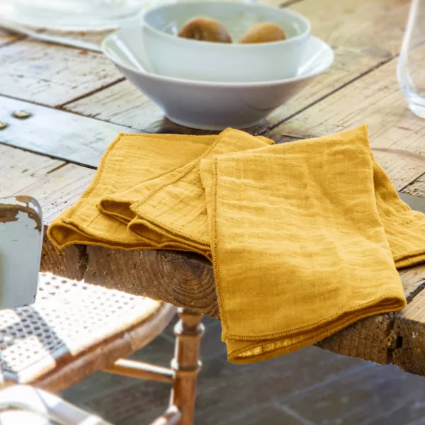 Lot de 3 serviettes gaze de coton (40 x 40 cm) Ga�a Jaune safran