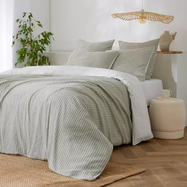 Housse de couette r�versible coton textur� et percale (140 x 200 cm) Alice Vert