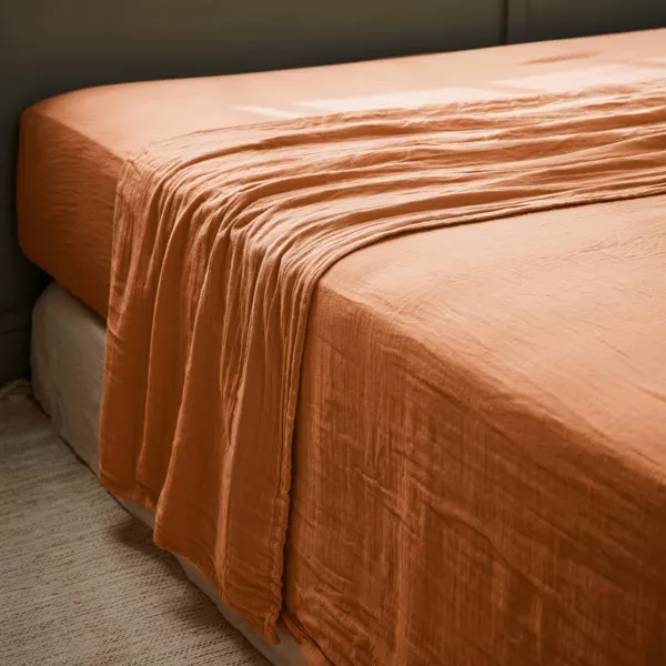 Drap plat gaze de coton (240 x 300 cm) Ga�a Abricot