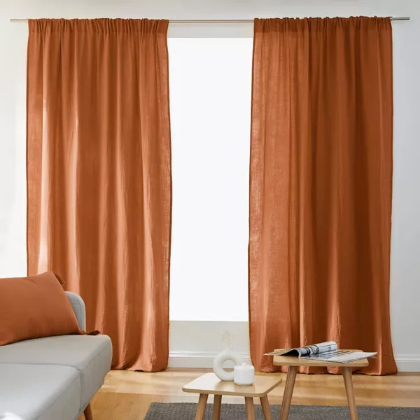 Rideau gaze de coton galon fronceur (140 x 240 cm) Ga�a Abricot