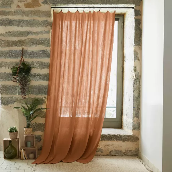 Rideau gaze de coton ajustable (140 x max 300 cm) Ga�a Abricot