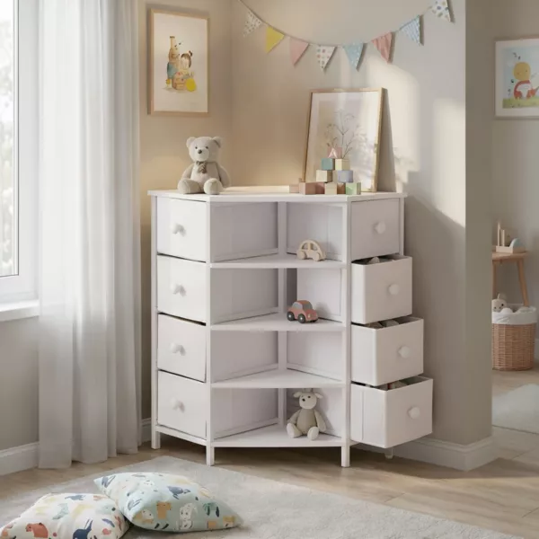 Mobile angolare per bambini con 8 cassetti (50 x 75.5 cm) Ninoa Bianco