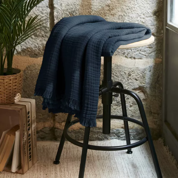 Plaid gaze de coton (130 x 160 cm) Ga�a Bleu nuit