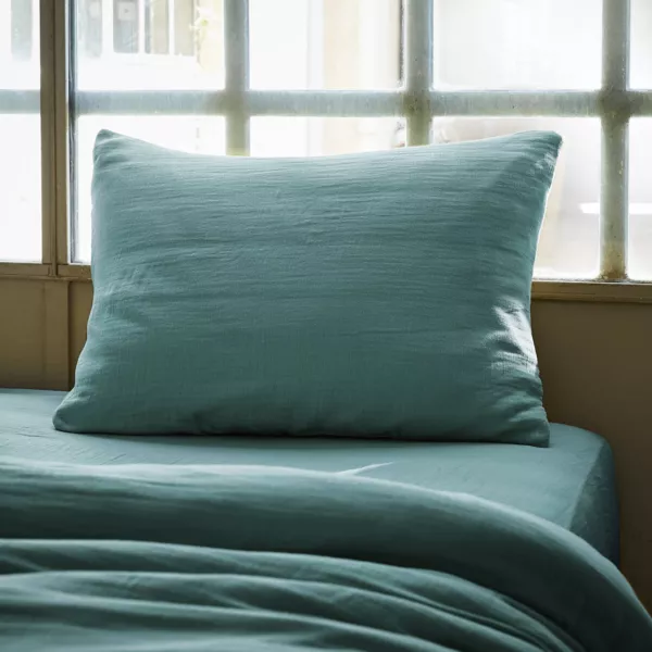 Taie d'oreiller rectangulaire gaze de coton (50 x 70 cm) Ga�a Bleu canard