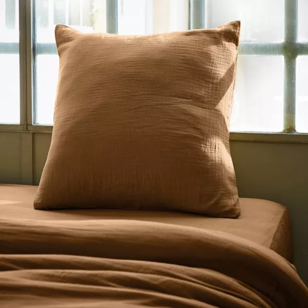 Quadratischer Musselin-Kopfkissenbezug (80 x 80 cm) Ga�a Camel