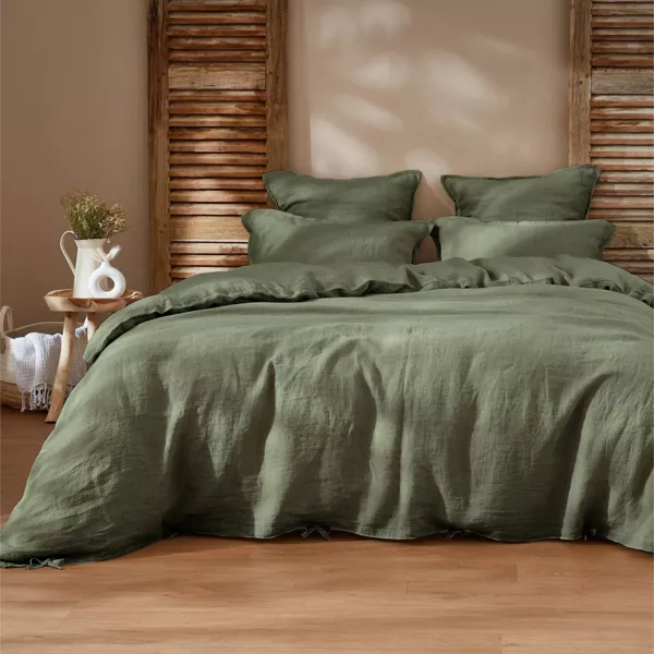 Housse de couette lin lav� (280 x 240 cm) Louise Vert romarin