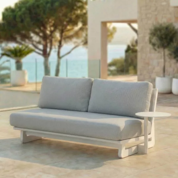 Aluminium Gartensofa Long Beach für 2 Personen in Aschweiß und Hellgrau