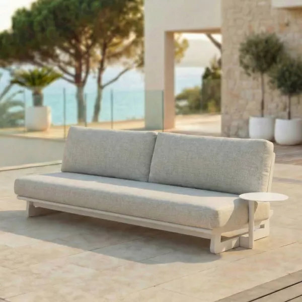 Aluminium Gartensofa 3-Sitzer Long Beach in Aschweiß und Beige