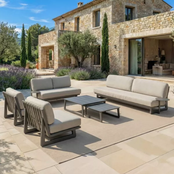 Conjunto de jard�n de aluminio 7 plazas 6 pcs Long Beach Gris antracita y topo