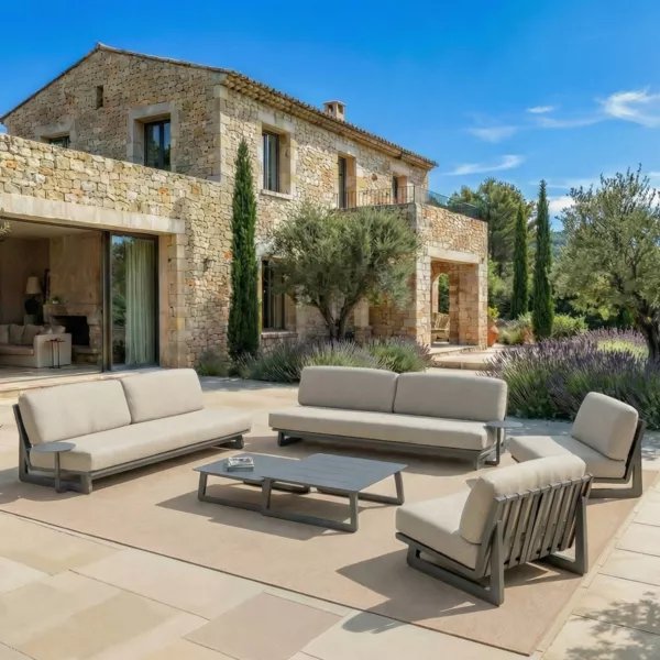 Aluminium Gartenm�belset 8 Personen 6-teilig Long Beach Anthrazitgrau und Taupe