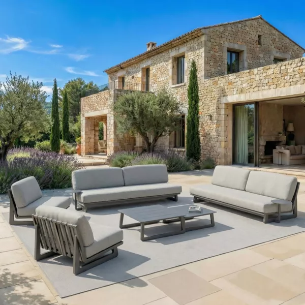 Salon de jardin en aluminium 8 places 6 pcs Long Beach Gris anthracite et gris clair