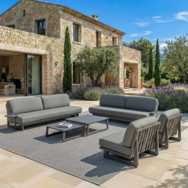 Salon de jardin en aluminium 8 places 6 pcs Long Beach Gris anthracite