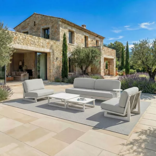 Conjunto de jard�n de aluminio para 5 personas 5 piezas Long Beach Blanco ceniza y gris claro