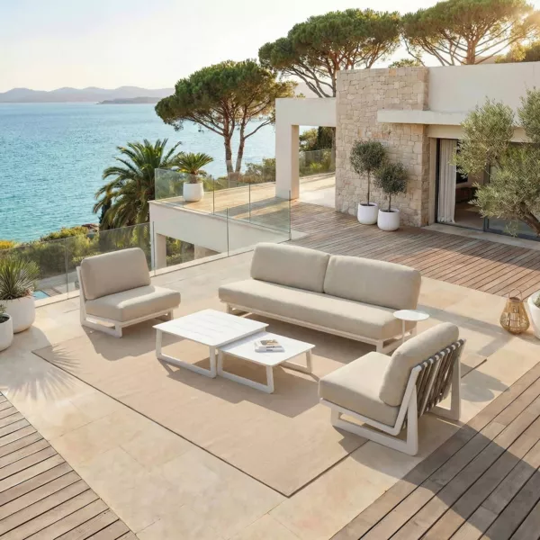 Set da giardino in alluminio 5 posti 5 pezzi Long Beach Bianco cenere e beige