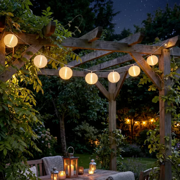 Guirlande lumineuse extérieure à piles 20 LED (9,5 m) Lanternes chinoises Blanc