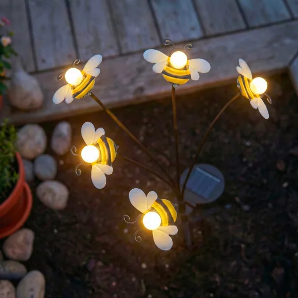 D�coration lumineuse solaire de 5 abeilles jaunes (H60 cm) � piquer au sol