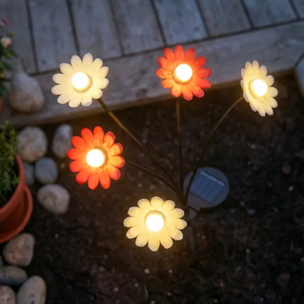 Zonne-energie Verlichtingsdecoratie om in de grond te steken (H60 cm) Madeliefjes Rood en warm wit