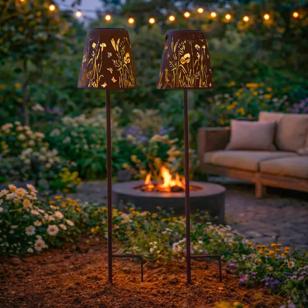 Set di 2 paletti da giardino solari LED (H58 cm) Floreale Marrone rustico