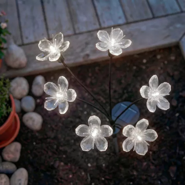 Decoraci�n luminosa Solar para clavar en el suelo (H70 cm) Flowers Blanco c�lido