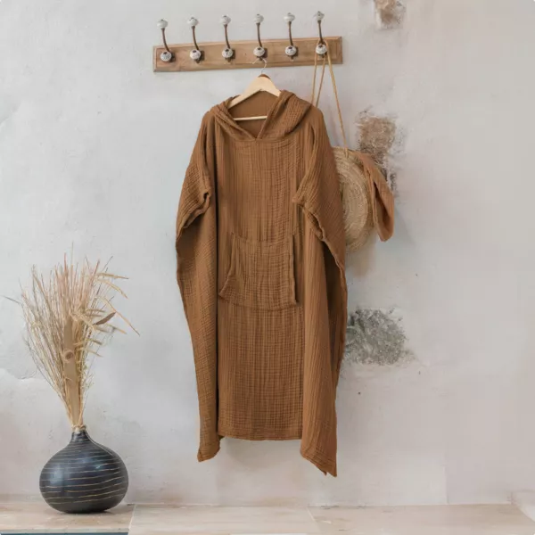 Voksen badeponcho i bomuldsgaze L/XL Ga�a Camel