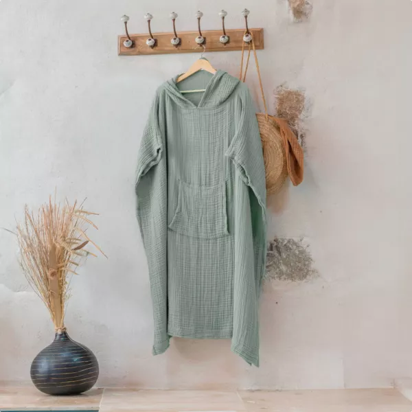 Poncho adulte gaze de coton S/M Ga�a Vert eucalyptus