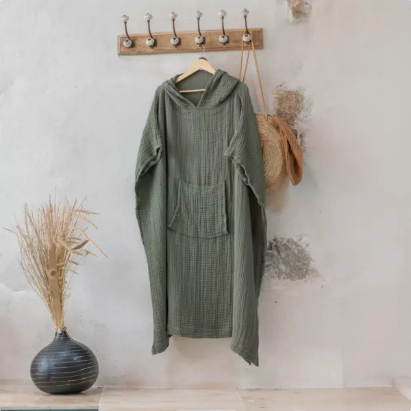 Poncho adulte gaze de coton S/M Ga�a Vert romarin