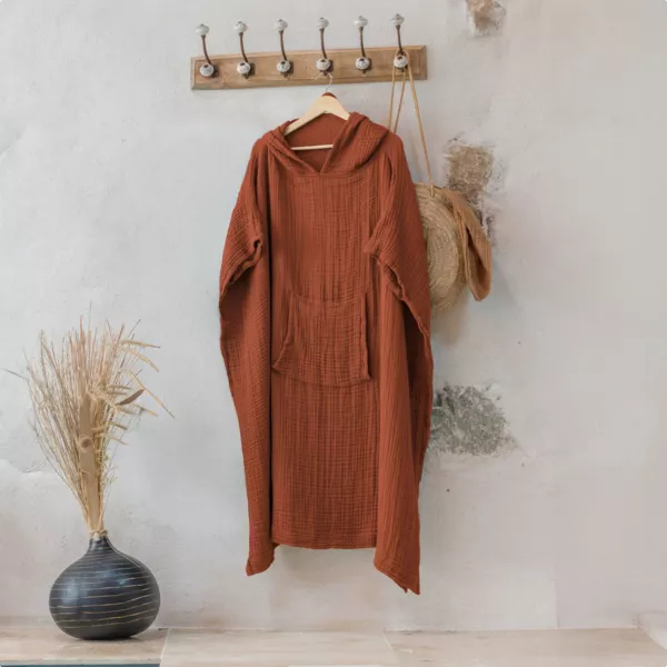 Poncho adulte gaze de coton S/M Ga�a Terracotta