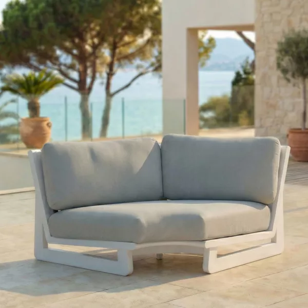 Hoekfauteuil voor in de tuin van aluminium Long Beach Ash White en taupe