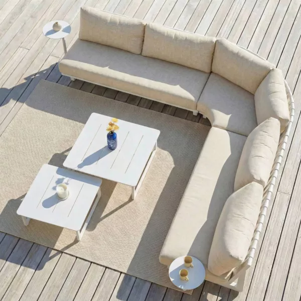 Set angolare da giardino in alluminio 5 posti Long Beach Bianco cenere e beige