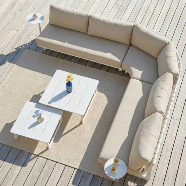 Conjunto de jard�n esquinero de aluminio para 5 personas Long Beach Blanco ceniza y topo