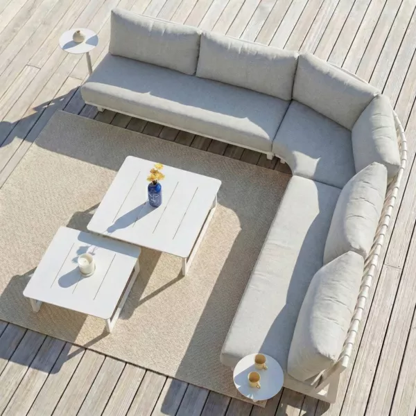 Set da giardino angolare in alluminio 5 posti Long Beach Bianco cenere e grigio chiaro