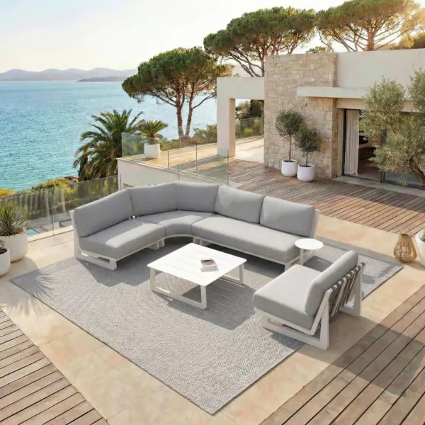 Salon de jardin d'angle en aluminium 5 places 5 pcs Long Beach Blanc cendr� et gris clair