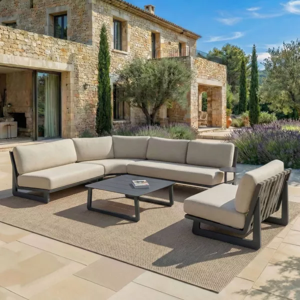 Salon de jardin d'angle en aluminium 5 places 5 pcs Long Beach Gris anthracite et taupe