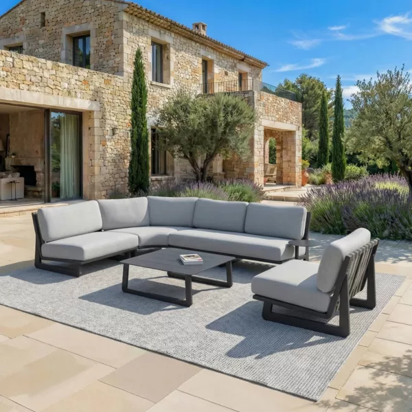 Salon de jardin d'angle en aluminium 5 places 5 pcs Long Beach Gris anthracite et gris clair