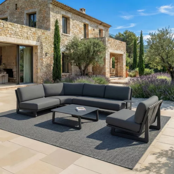 Ecksofa-Gartenm�belset aus Aluminium, 5 Sitzpl�tze, 5-teilig, Long Beach Anthrazitgrau