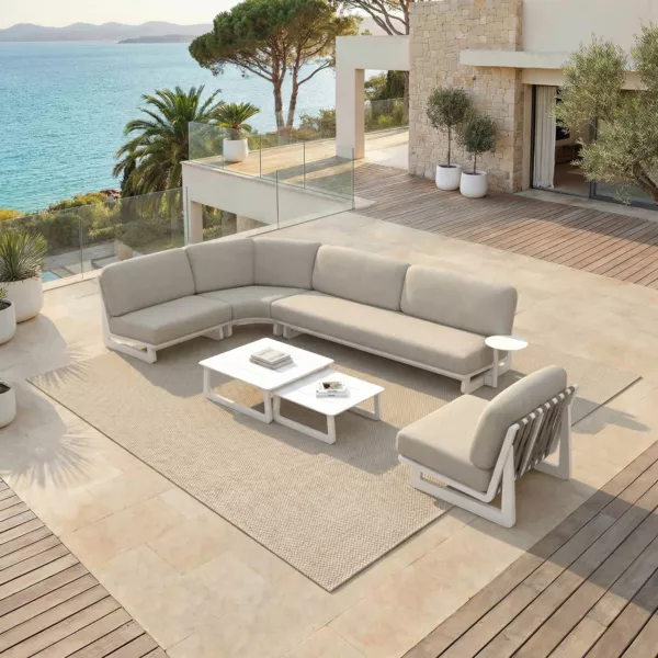 Salon de jardin d'angle en aluminium 6 places 6 pcs Long Beach Blanc cendr� et taupe
