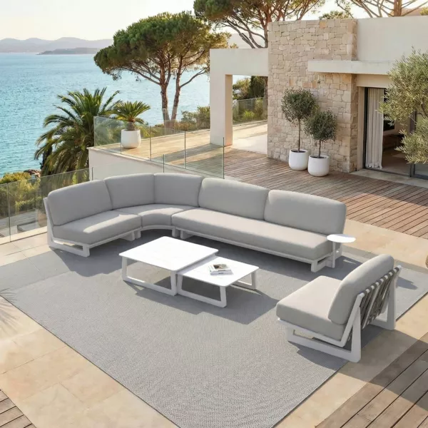 Salon de jardin d'angle en aluminium 6 places 6 pcs Long Beach Blanc cendr� et gris clair