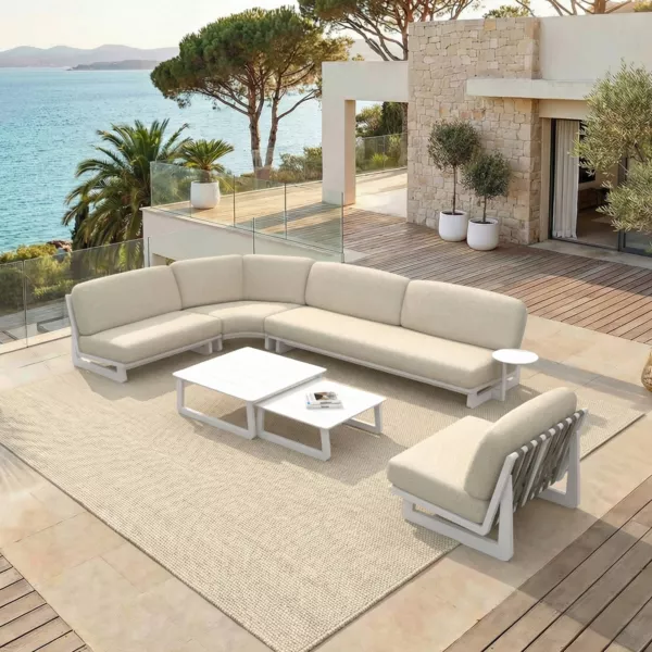 Hoek loungeset van aluminium voor 6 personen 6-delig Long Beach Ash White en Beige