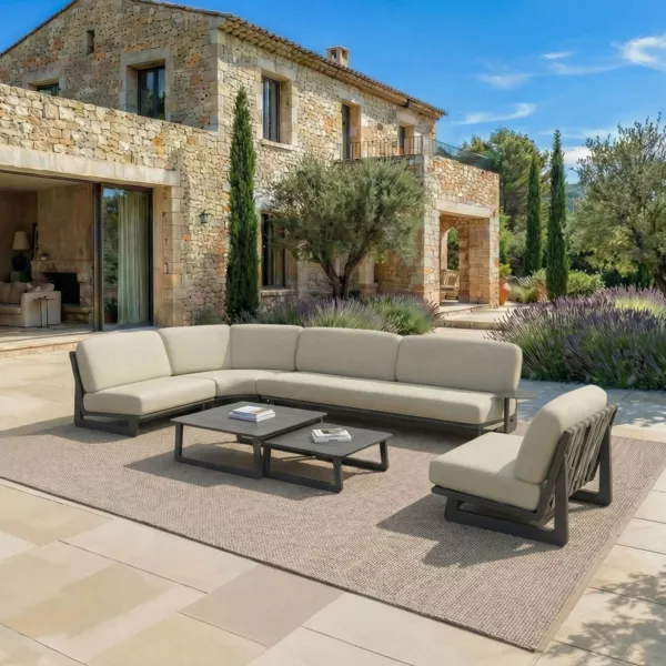 Set angolare da giardino in alluminio 6 posti 6 pezzi Long Beach Grigio antracite e tortora