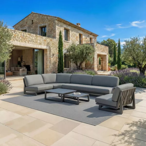 Set angolare da giardino in alluminio 6 posti 6 pz Long Beach Grigio antracite