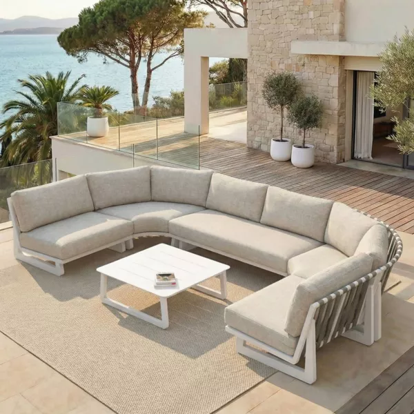 Ecksofa-Gartenm�belset aus Aluminium f�r 6 Personen Long Beach in Aschwei� und Taupe