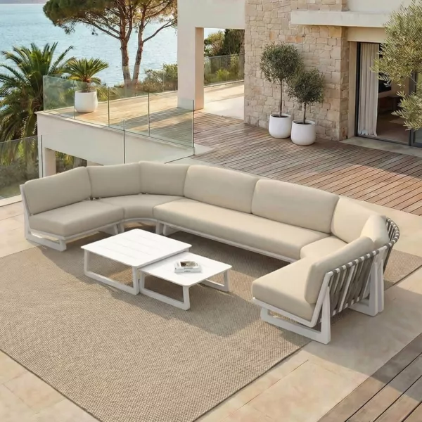 Salon de jardin d'angle en aluminium 7 places 7 pcs Long Beach Blanc cendr� et taupe