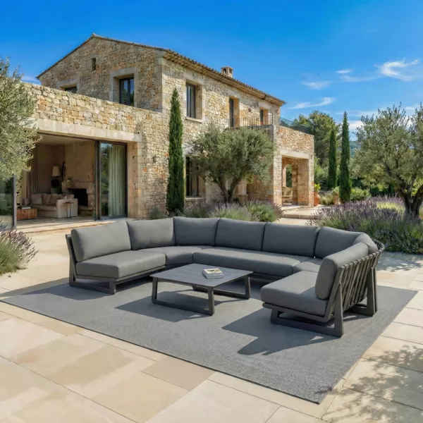 Set angolare da giardino in alluminio 6 posti Long Beach Grigio antracite